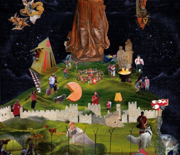 Guerreiro do Divino Amor (*1983), Le Miracle d'Helvetia, 2022 [Detail der Leuchttafel Desideria Patria, 100 x 70 x 10 cm] Mehrteilige Multimediainstallation, Masse variabel Coll. Fonds cantonal d'art contemporain, Genève Mit Genehmigung des Künstlers