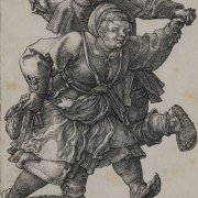 Druckgraphik aus der Zeit des Bauernkrieges die zwei Tanzende Menschen zeigt