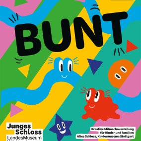 BUNT! im Kindermuseum Junges Schloss Ausstellungsmotiv der kreativen Mittmachausstellung BUNT