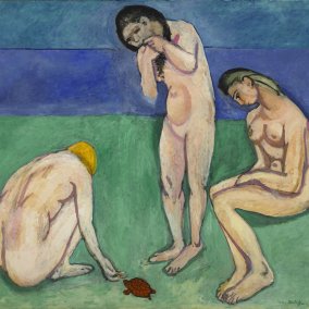 Baigneuses à la tortue (Badende mit Schildkröte), 1907-08 Öl auf Leinwand 181.6 x 221 cm Saint Louis Art Museum, Schenkung Mr. und Mrs. Joseph Pulitzer Jr. © Succession H. Matisse / 2024, ProLitteris, Zurich Foto: Saint Louis Art Museum